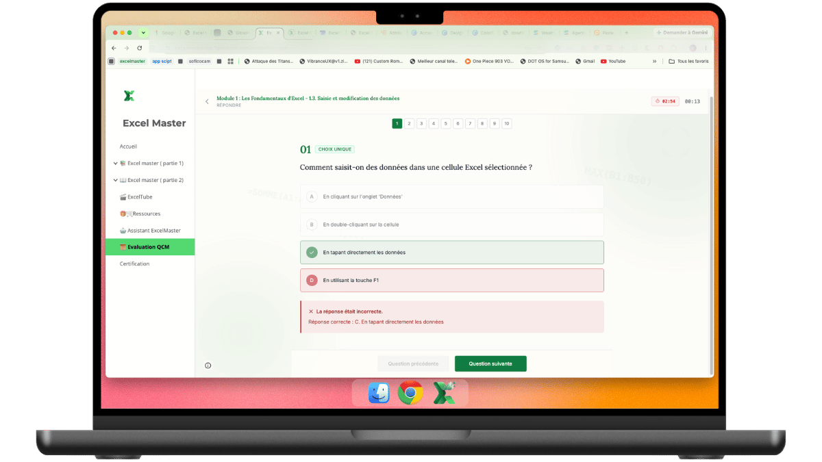 Quiz interactifs et auto-évaluation sur MacBook