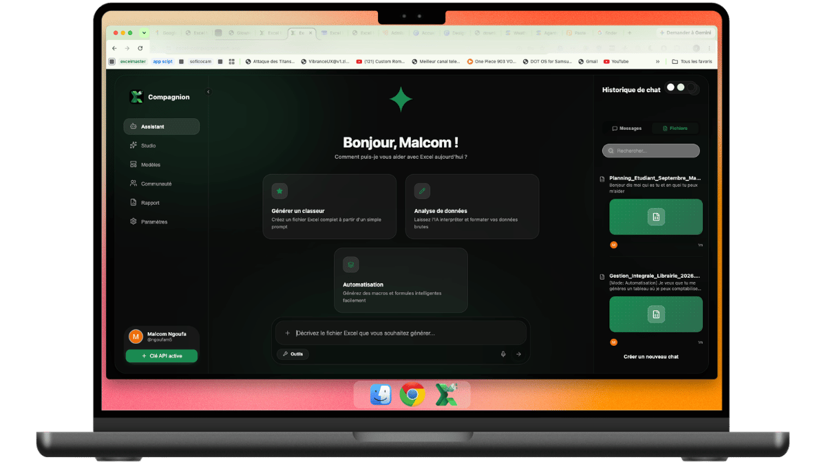Excel Compagnion en mode sombre sur MacBook