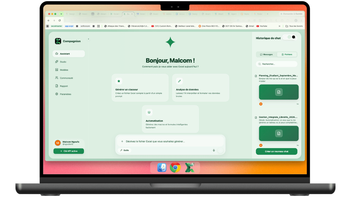 Excel Compagnion en mode clair sur MacBook