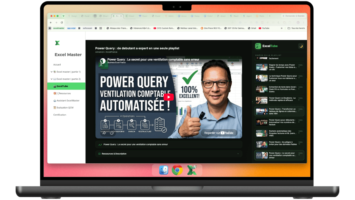 ExcelTube et playlists vidéo sur MacBook