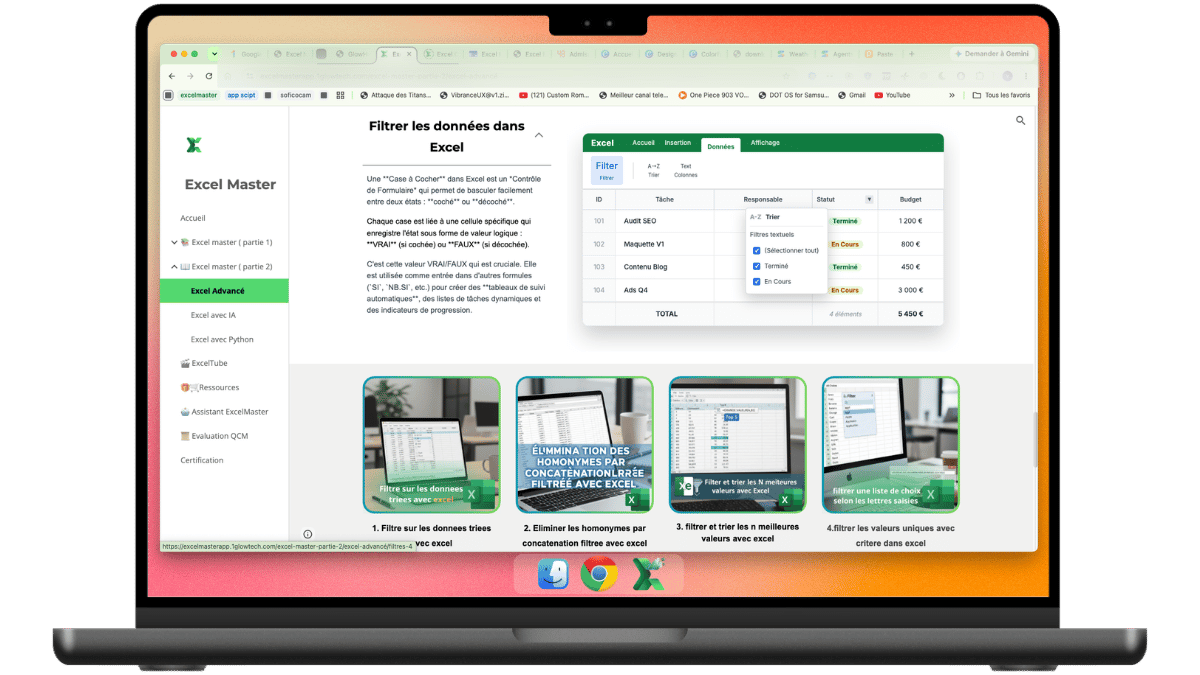 Filtrage avancé et contrôles de formulaire sur MacBook