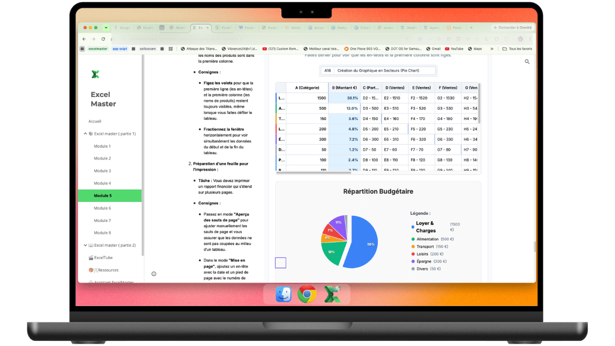 Graphiques en secteurs et budget sur MacBook