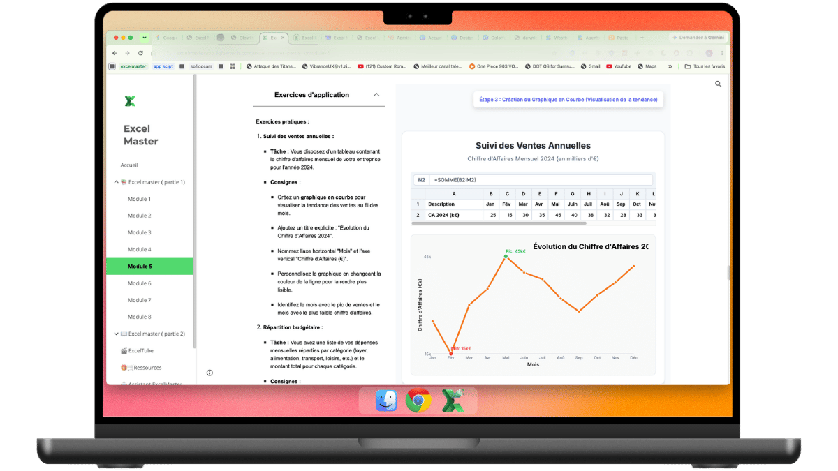 Courbes d'évolution des ventes sur MacBook
